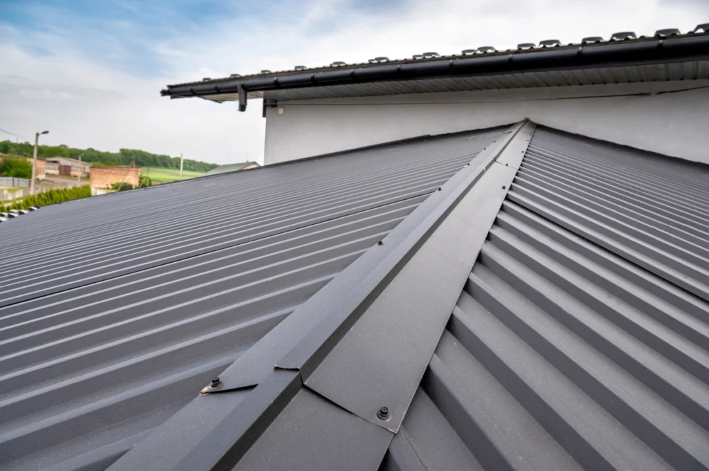 close up of metal roofing installed by shingle and metal