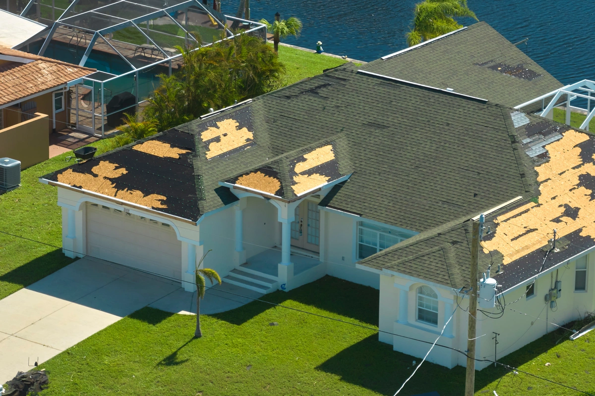 Florida home after hurricane damage on the roof