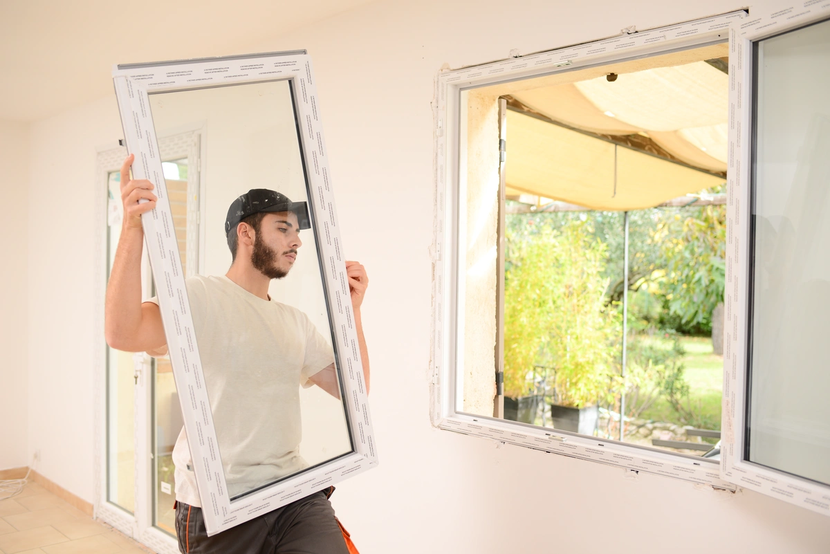 man carrying new window frame to install
