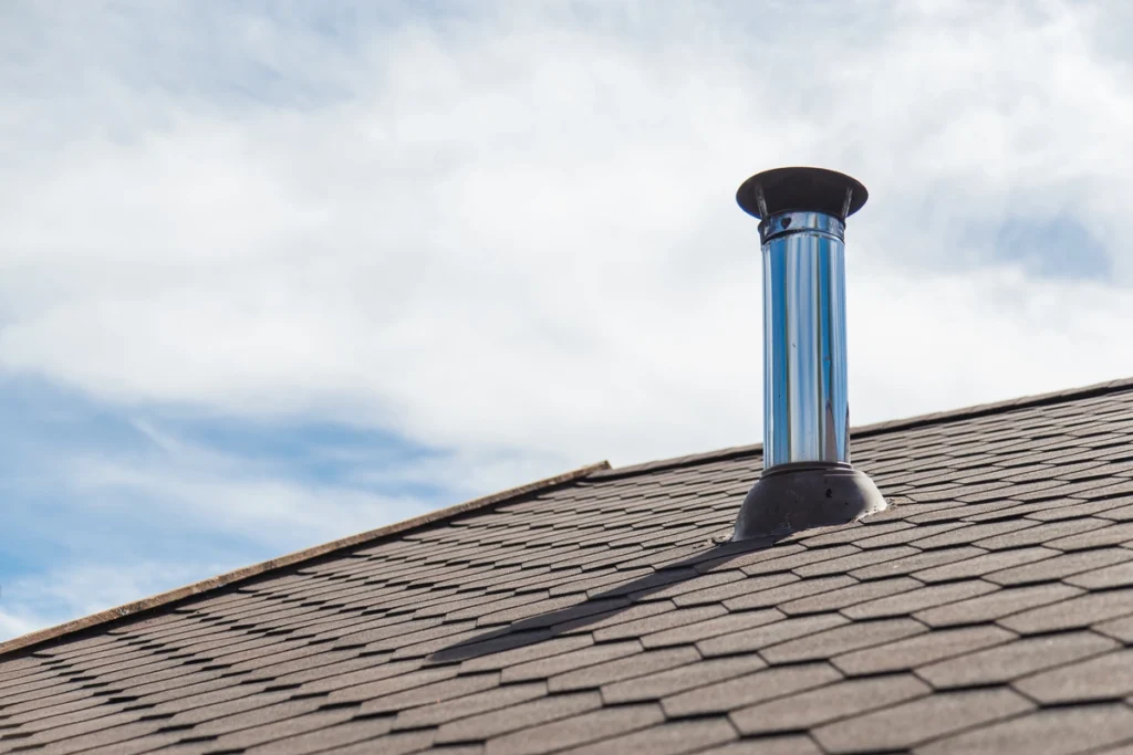 roof boot-metal piping coming out of geometric roof shingles